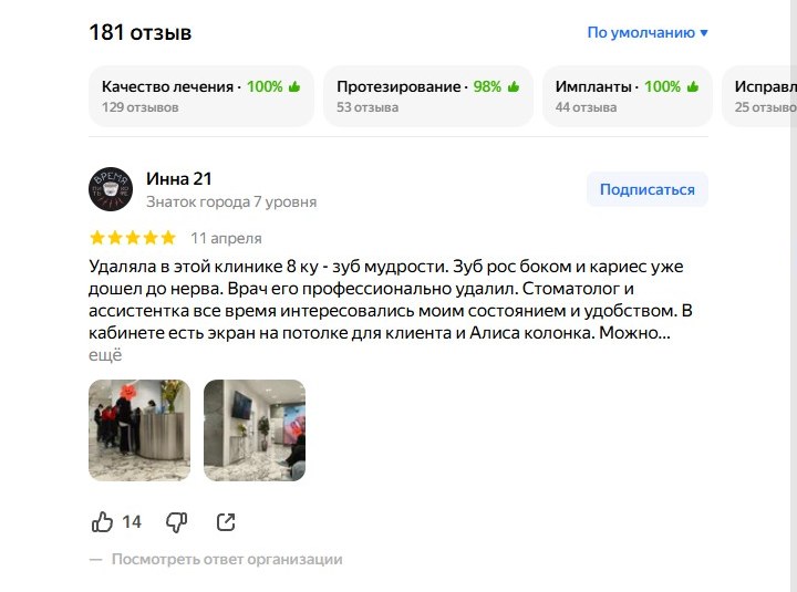 Оценка и темы отзывов Стоматология My Clinic